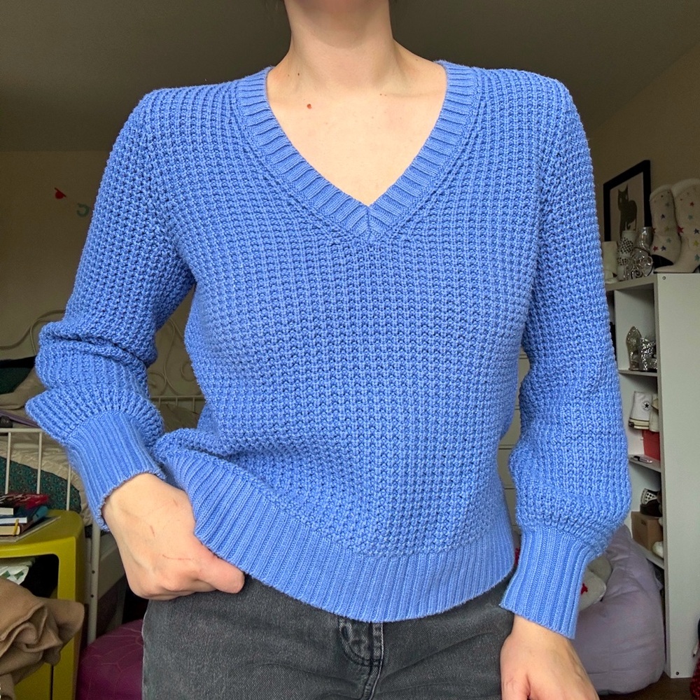 J.Crew Periwinkle Blue 100% Cotton V-Neck Sweater